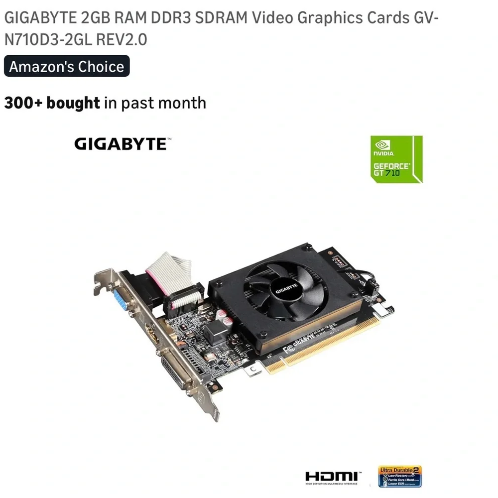 GIGABYTE GeForce GT 710 Graphics Card - Black and Silver